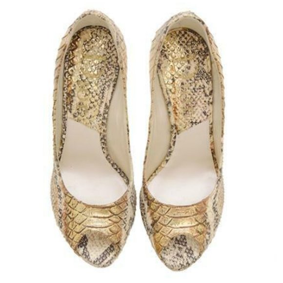 NIB CHRISTIAN DIOR 41 Metallic Python Snakeskin Peep-Toe Platform Pumps - Picture 3 of 9